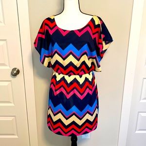 Buttons|| Navy/red/pink/cream/blue chevron lined summer dress with elastic waist